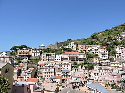 Cinque terre, Riomaggiore, Liguria, Italia, país, paisaje, montaña