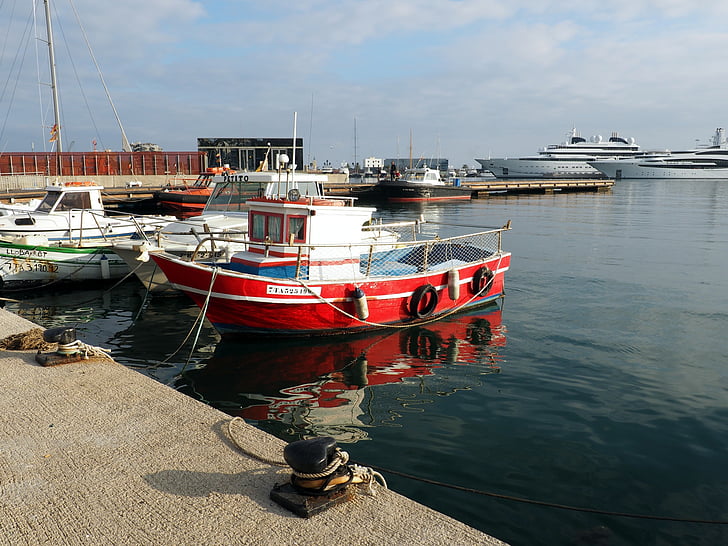 Tarragona, přístav, Já?, spuštění počítače, Španělsko, rybářský člun, voda
