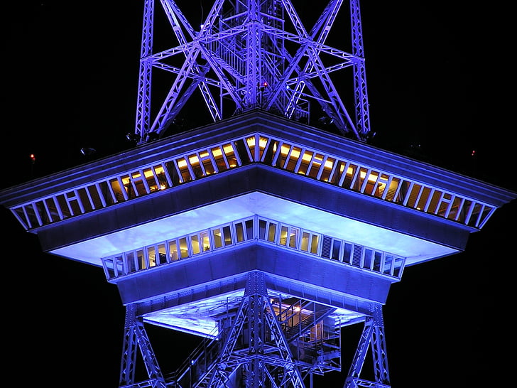 balta, plieno, struktūra, naktis, Radijo bokštas, Berlynas, naktį, pastatas