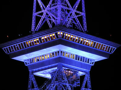 Blanco, acero, estructura, noche, Torre de radio Berlín, noche, edificio