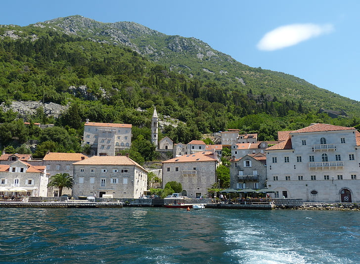 Kotor, Perast, Montenegró, balkáni, mediterrán, történelmileg, templom