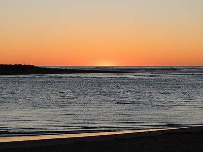 solnedgång, Orange, kusten, Oregon, solen, landskap, gul