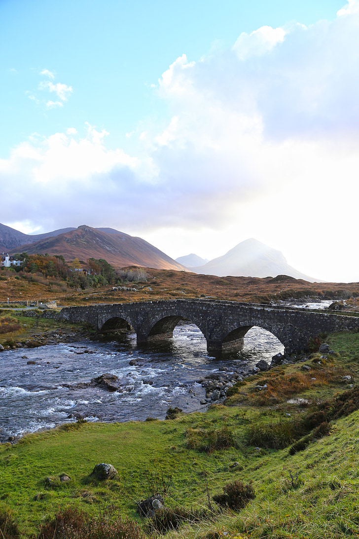isle of skye, bridge, peace, stream, river, nature, scotland