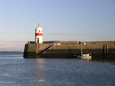 Lighthouse, hamnen, båt, havet, vatten, blå, Ocean