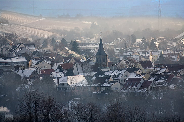 подання, waiblingen, холодної, взимку, туман, зимового
