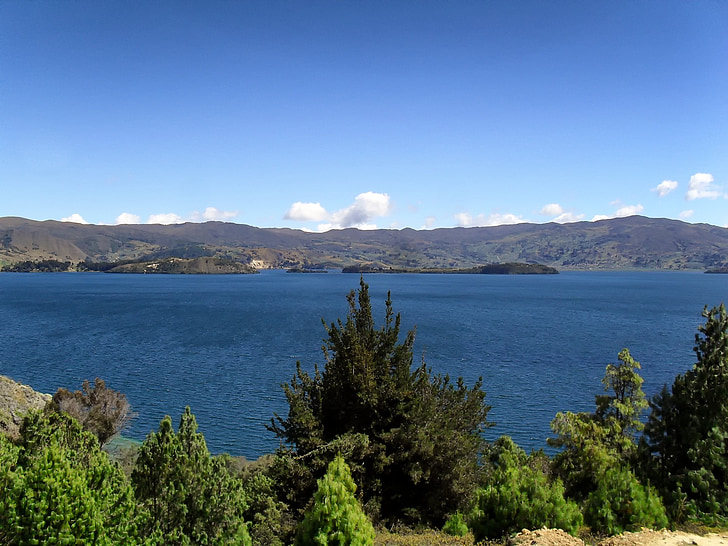 columbia, lake, water, trees, sky, clouds, mountains