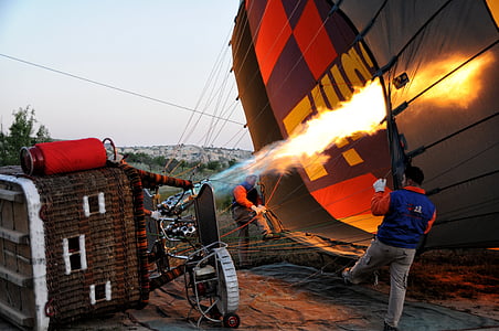 lopta, let teplovzdušným balónom, aerostat, plyn, horák, oheň, plameň