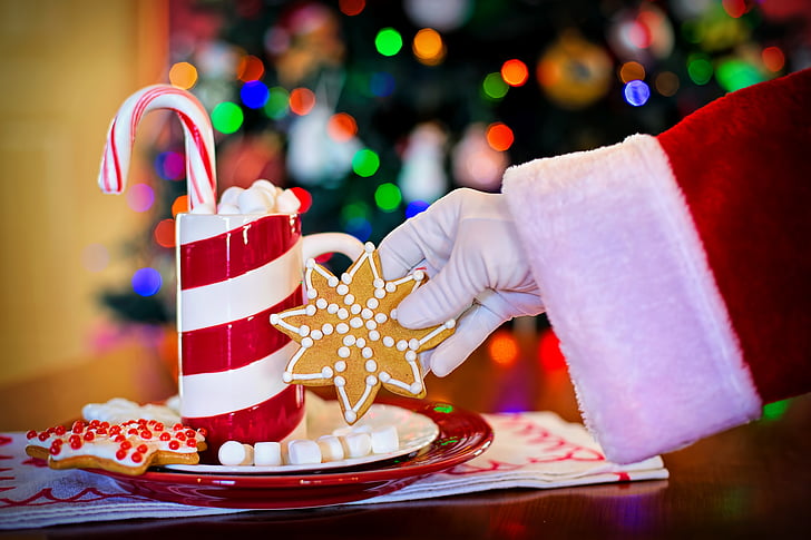 brazo de Santa, chocolate caliente, cacao, galletas de Navidad, chocolate, caliente, galletas