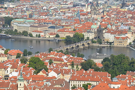 város, panoráma, Prága, Moldova, Károly-híd