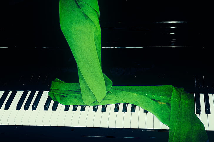 piyano, Yeşil fular, müzik, anahtar, piyano tuşları, müzik aleti, piyano anahtar