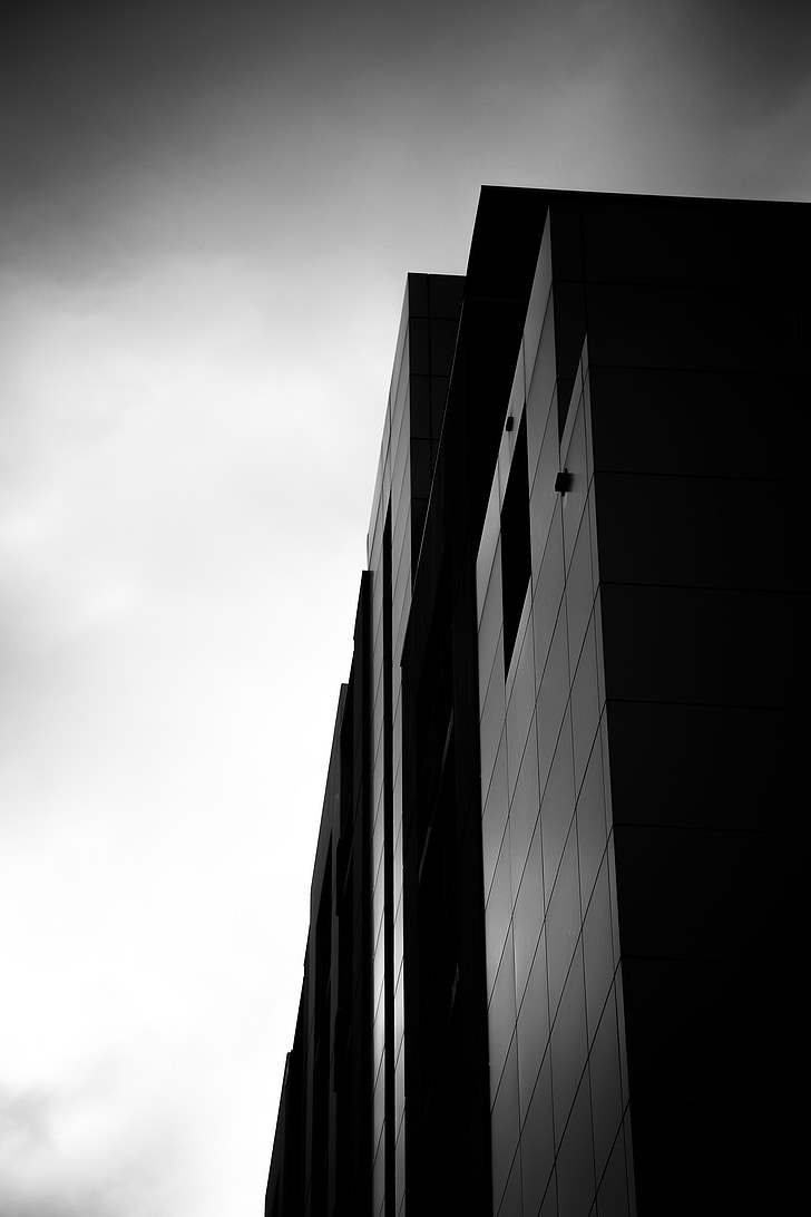 architecture, bâtiment, Bureau, Corporate, un minimum, monochrome, noir et blanc