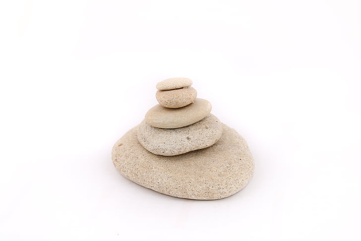 les pierres, Pierre, sur un fond blanc, Zen, méditation, tranquillité d’esprit, pile