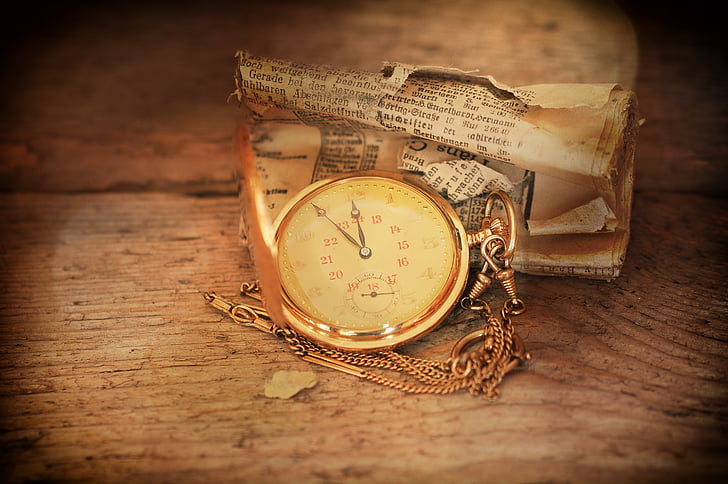 rellotge de butxaca, rellotge, cara de rellotges, joieria, diari, paper de diari, diari