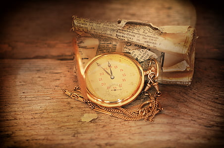 reloj de bolsillo, reloj, cara de reloj, joyería, periódico, papel de periódico, diario