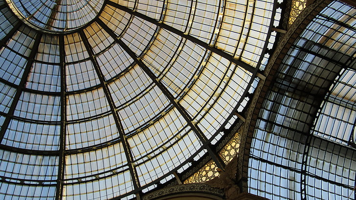 glass, ceiling, structure, windows, architecture, gallery, milano