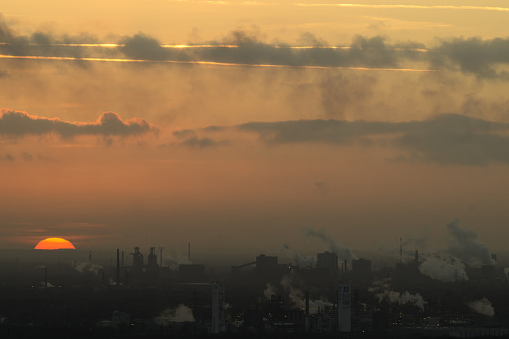 průmysl, Západ slunce, Thyssen-krupp, těžký průmysl, MONTAN, Duisburg, slunce