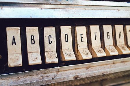 Rusted, blanc, màquina d'escriure, encara, elements, coses, Alfabet