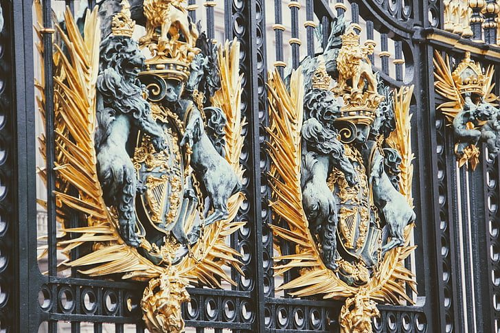 London, Istana Buckingham, detail, pagar, Inggris, Istana, emas