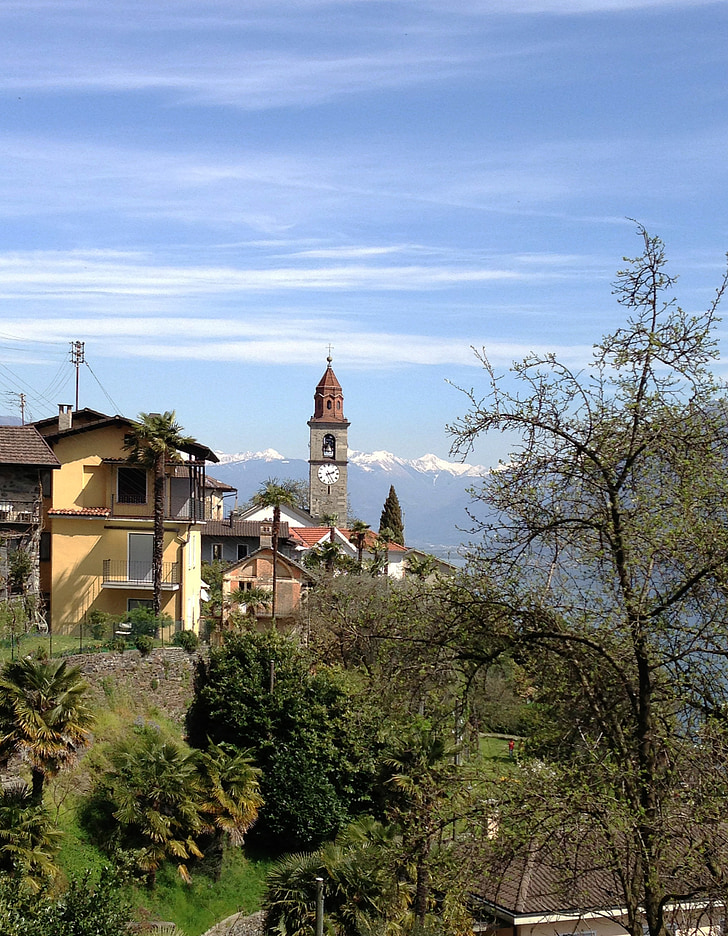 Ticino, Šveicarija, bažnyčia, kalnai, kraštovaizdžio