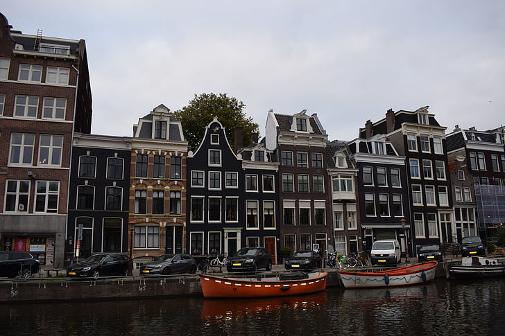 kanal, brodovi, Nizozemska, Amsterdam, kanali, arhitektura, vode