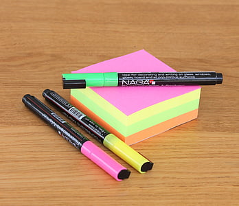 bloco de notas, Nota, escritório, material de escritório, caneta, cores neon, cores