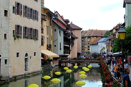 Annecy, Frankrig, kanal, vand, romantisk, atmosfære, byens centrum
