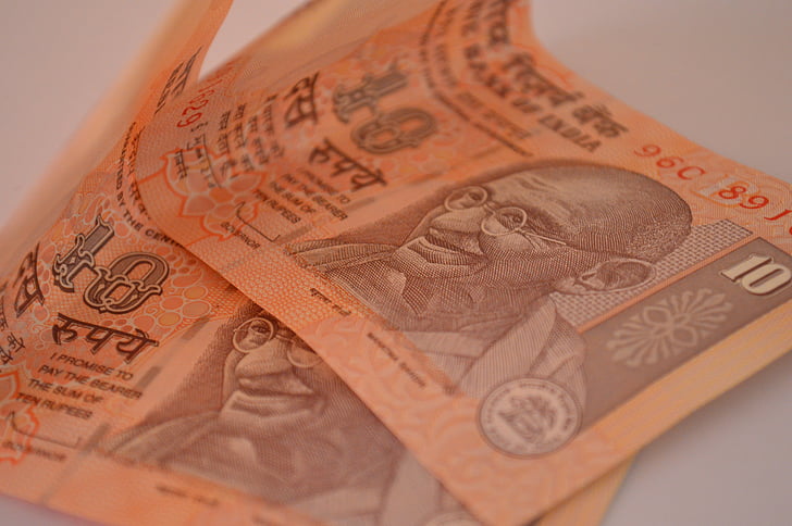 valuta, anteckningar, rupier, tio, 10, indiska, papper