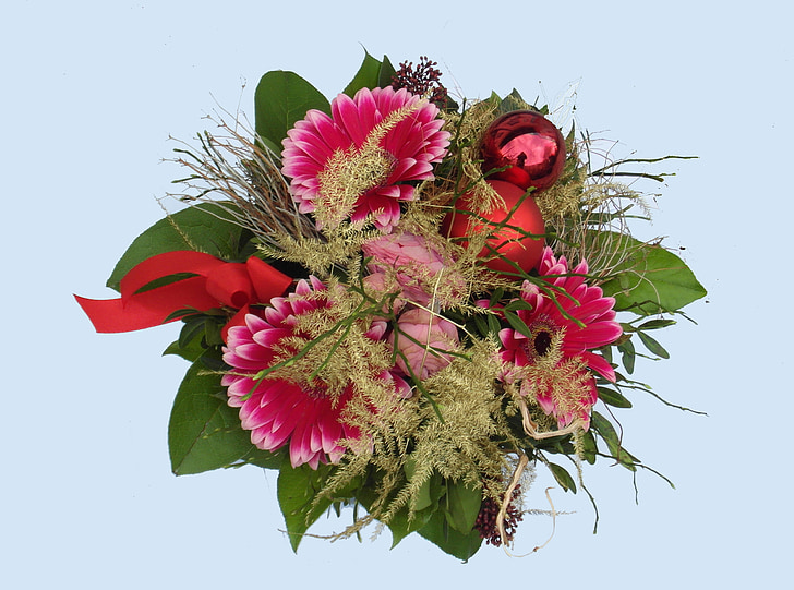 bouquet of flowers, red, green, floral, advent, jewellery, ornament