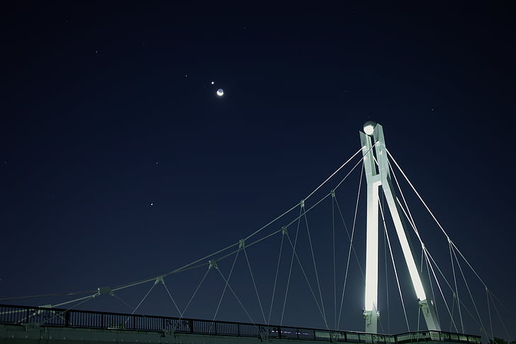 Bridge, tumma, ilta, Moon, yö, taivas, tähtitaivas