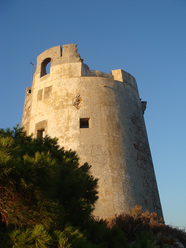 Torre, nebo, srednjovjekovna kula, plavo nebo, Sardinija