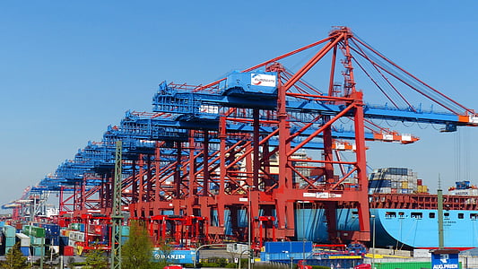 Container-Portalkran, Container, Umschlag von Containern, Containerschiff, Hafen, Fracht, Hamburger Hafen