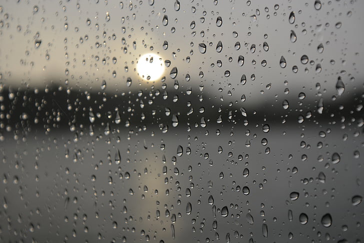 gota d'aigua, pluja, finestra, degoteig, mullat, macro, plujós