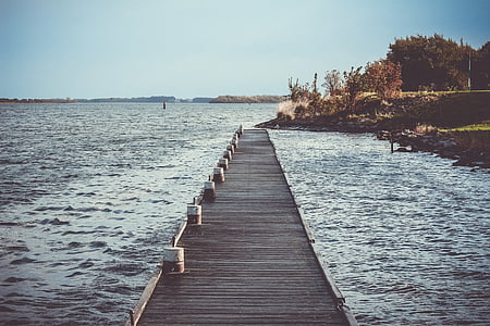 gray, wooden, dock, sea, daytime, ocean, water