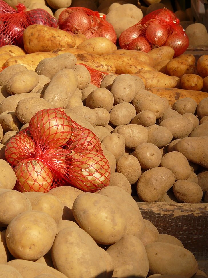 kartupeļi, sīpoli, dārzeņi, kartupeļu, pārtika, sastāvdaļas, ēst