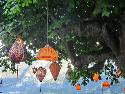 Китайские фонарики, лампы, дерево, свет, абажуры
