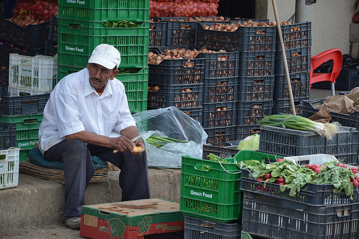 Gemüse, Markt, Händler, Asylbewerber, Syrien, zu verkaufen
