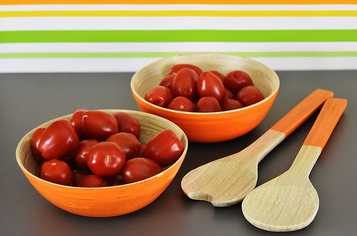tomatoes, salad servers, vegetables, bowls, healthy, vitamins, food and drink