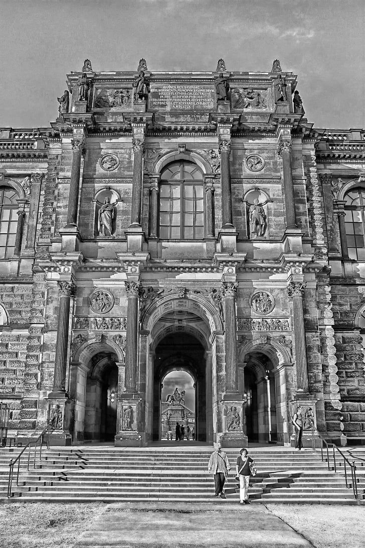 Dresden, Vācija, ēka, struktūra, fasāde, HDR, melnbalts