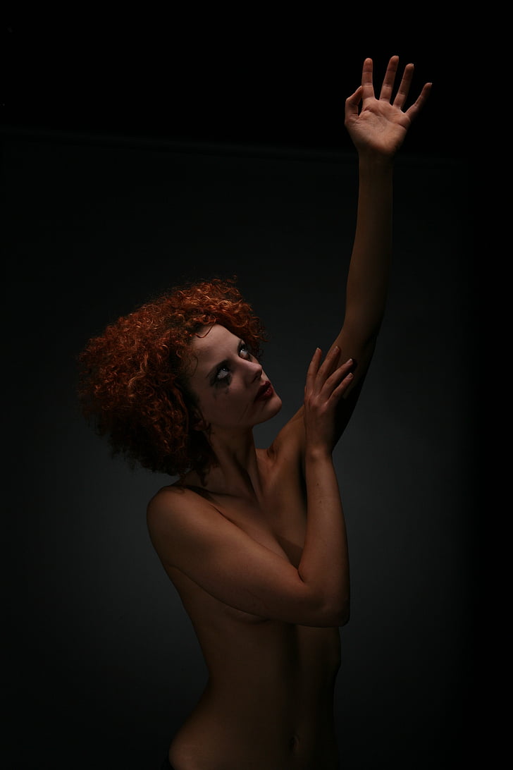 person, woman, clown, hair, naked, nude, red hair