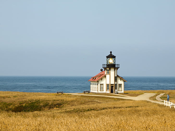 majas, California rannikul, Vaikse ookeani rannikul, Landmark, Lighthouse, Sea, rannajoon