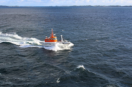 Lotsbåt, norsk fjord, Haven, Aeronaut pilot, segel, öppet hav, båt