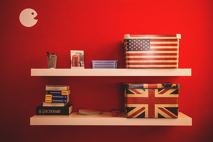 nord-americà, llibres, caixes, Caixa, diccionari, anglès, llengua