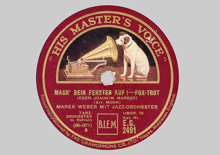 post, Shellac disc, plade etiket, 78 rpm, skær, 1920, 1930