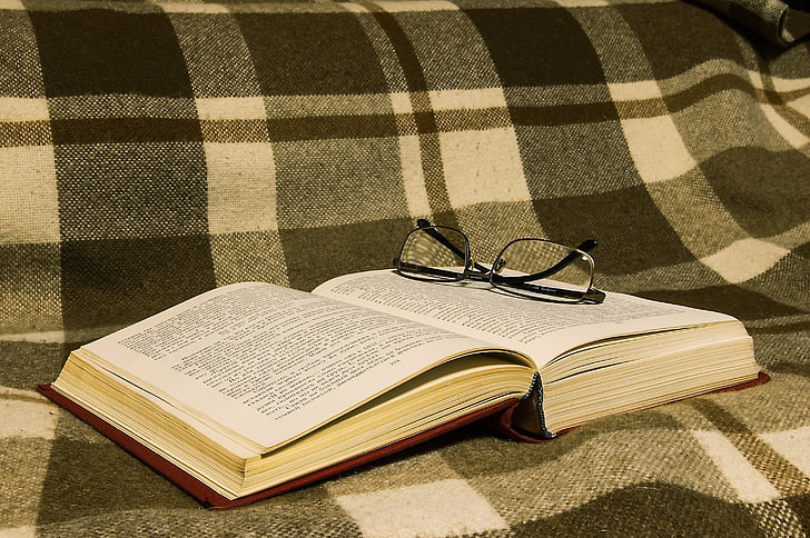 book, literature, glasses, plaid, comfort, read, education
