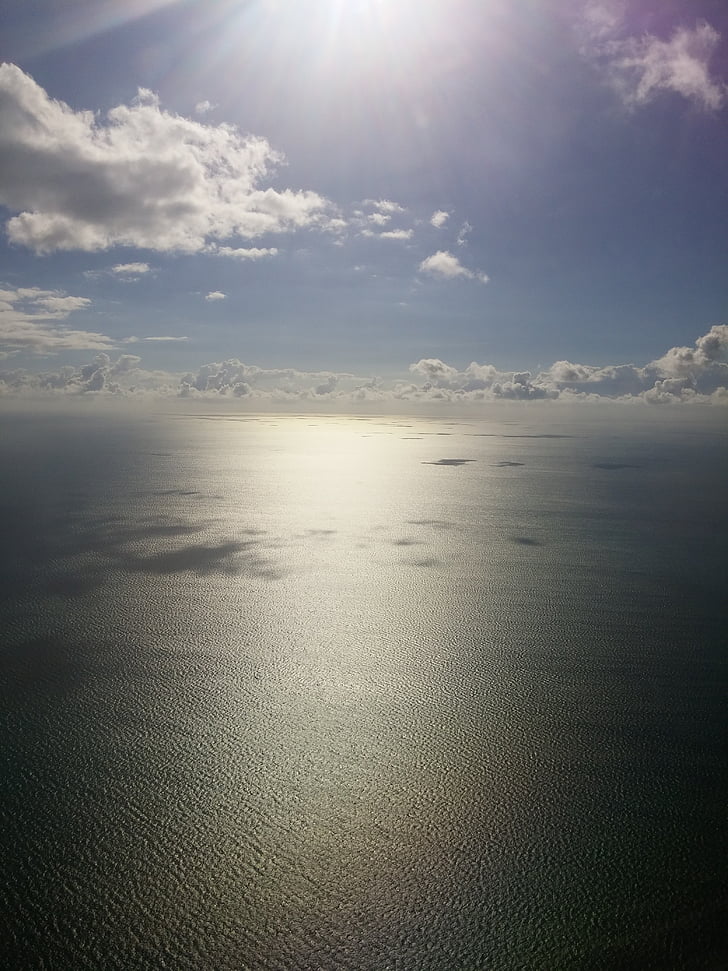 slunce, Já?, oceán, modrá, Karibská oblast, Bahamy, mraky