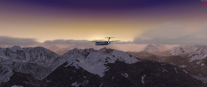 Alpine, fly, Dash q400, Sunset