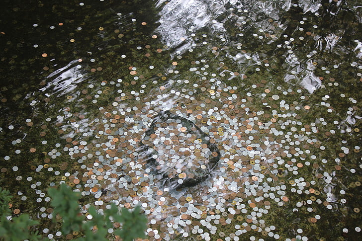 coins, water, money, time, flow, breeze