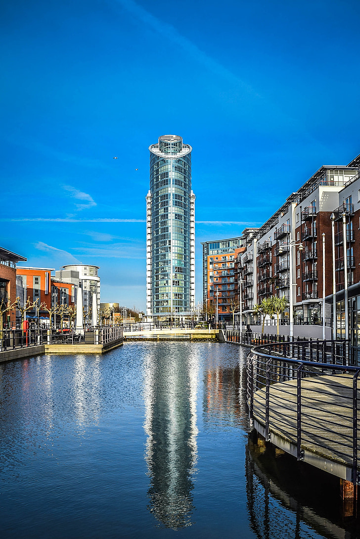 portsmouth, england, hampshire, buildings, tower, city, quays