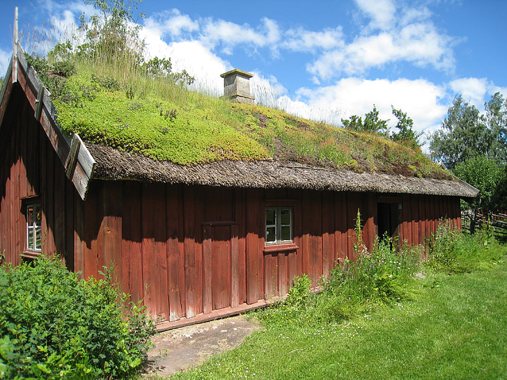 huis, Zweden, Skara, dorp, gras, zomer, hemel