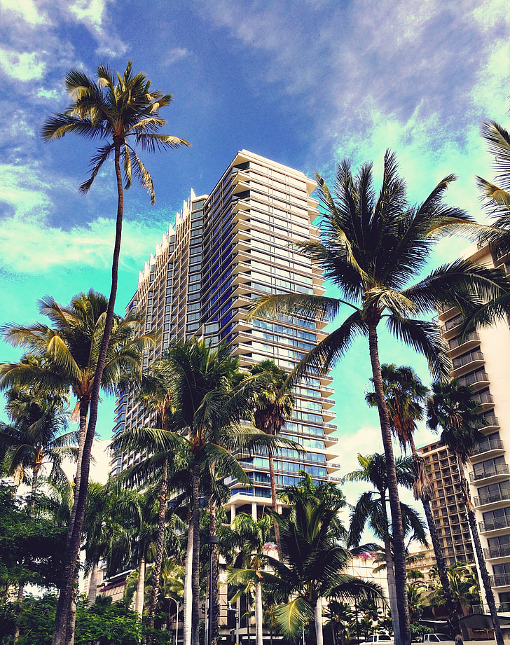 Hawaii, Honolulu, Oahu, Waikiki, Hotel, strand, reizen